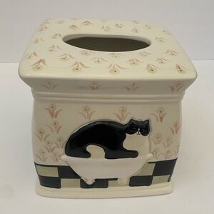 Warren Kimble Fat Cat in Tub Tissue Box Cover Ceramic Bath Black & White Tuxedo